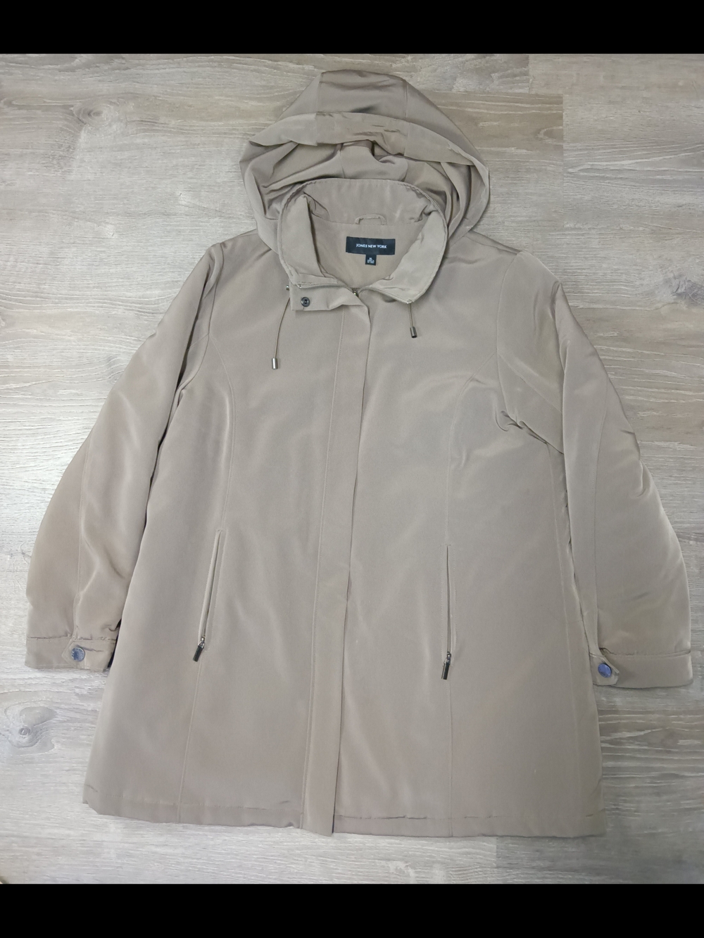 Jones New York Taupe Hooded Trench Coat with Zip Pockets